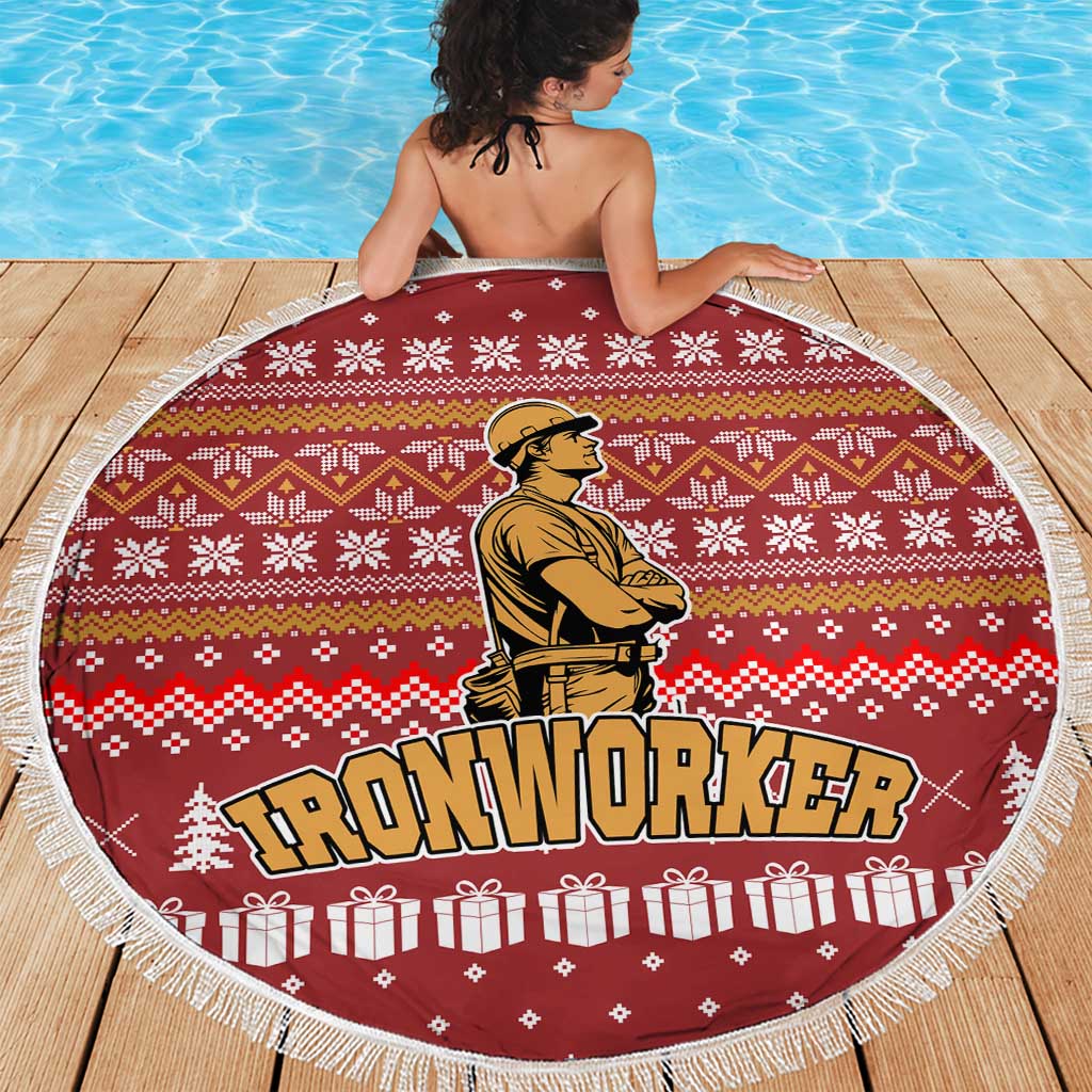 Christmas Ironworker American Flag Beach Blanket Xmas Holiday Patterns - Wonder Print Shop