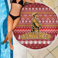 Christmas Ironworker American Flag Beach Blanket Xmas Holiday Patterns - Wonder Print Shop