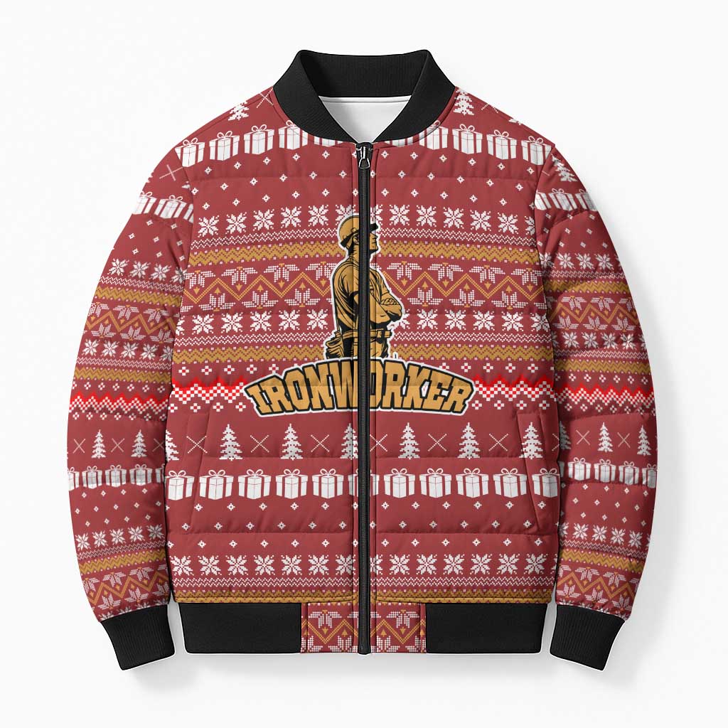 Christmas Ironworker American Flag Bomber Puffer Jacket Xmas Holiday Patterns - Wonder Print Shop