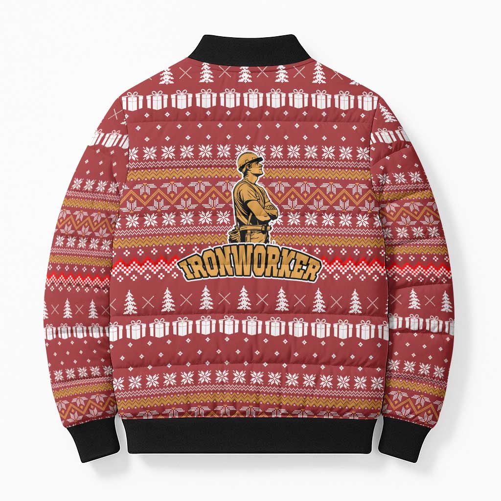 Christmas Ironworker American Flag Bomber Puffer Jacket Xmas Holiday Patterns - Wonder Print Shop