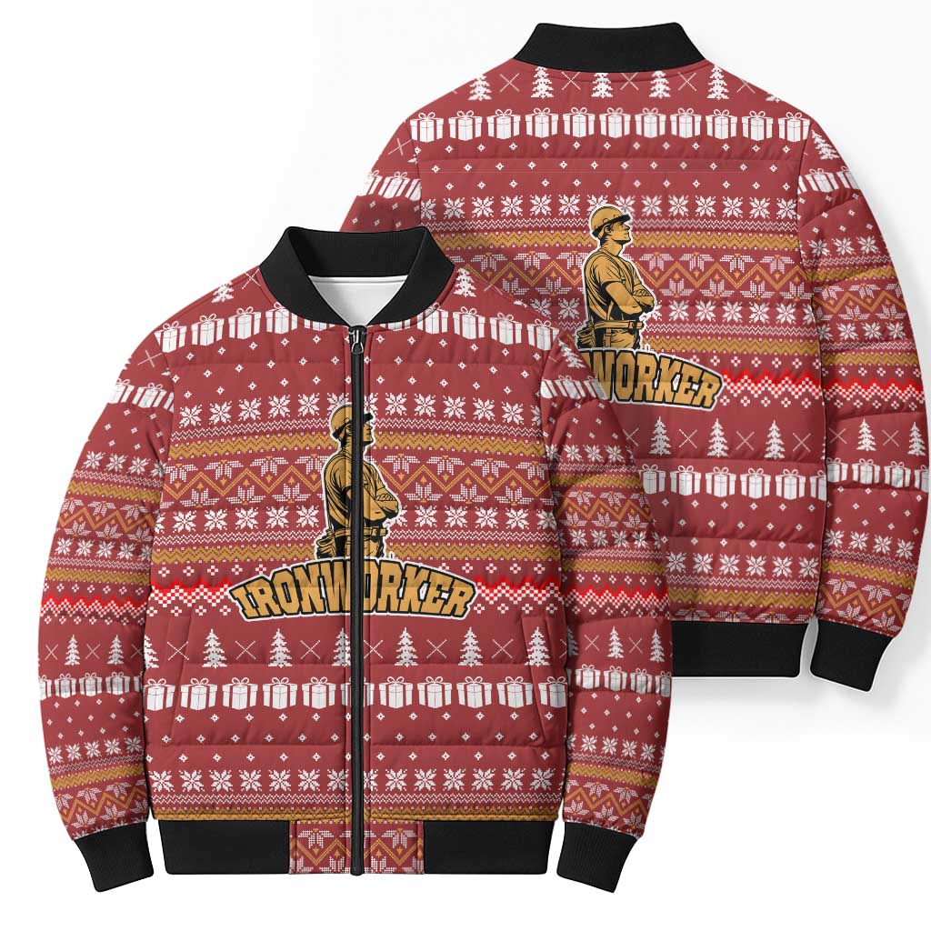 Christmas Ironworker American Flag Bomber Puffer Jacket Xmas Holiday Patterns - Wonder Print Shop