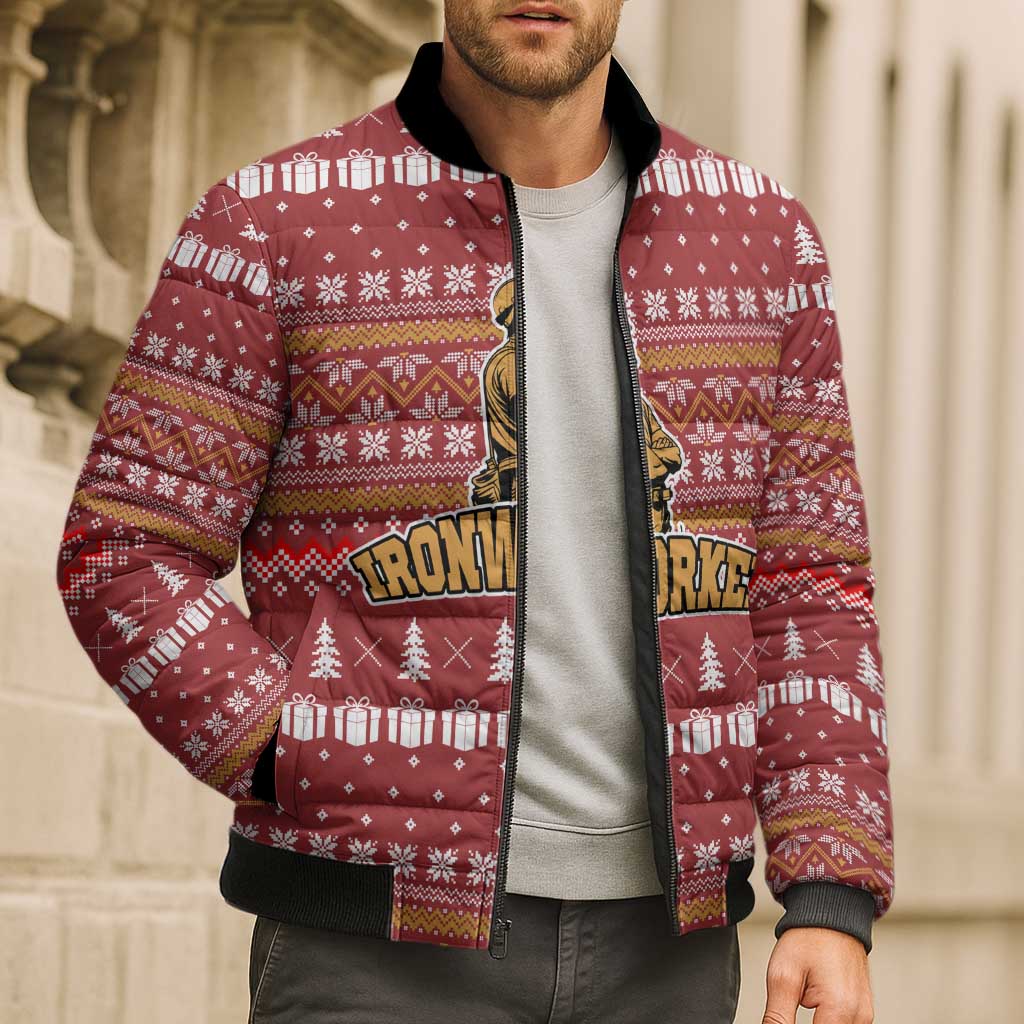 Christmas Ironworker American Flag Bomber Puffer Jacket Xmas Holiday Patterns - Wonder Print Shop
