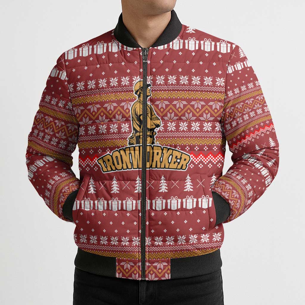 Christmas Ironworker American Flag Bomber Puffer Jacket Xmas Holiday Patterns - Wonder Print Shop