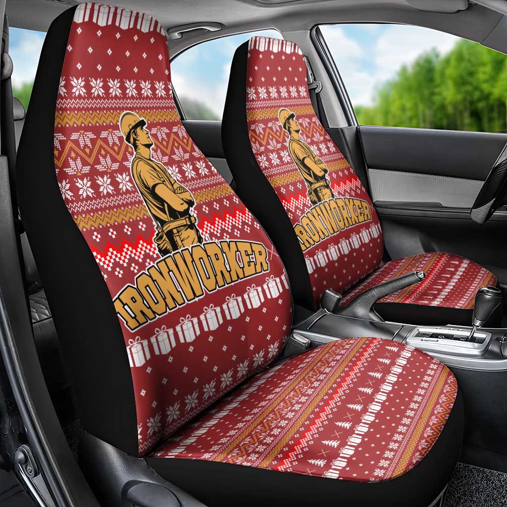 Christmas Ironworker American Flag Car Seat Cover Xmas Holiday Patterns - Wonder Print Shop