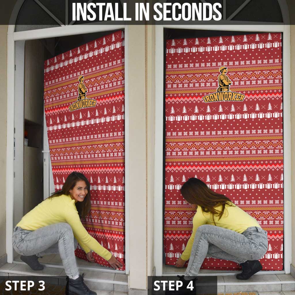 Christmas Ironworker American Flag Door Cover Xmas Holiday Patterns - Wonder Print Shop