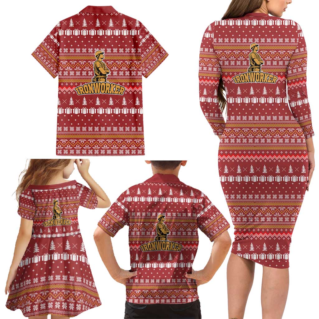 Christmas Ironworker American Flag Family Matching Long Sleeve Bodycon Dress and Hawaiian Shirt Xmas Holiday Patterns - Wonder Print Shop