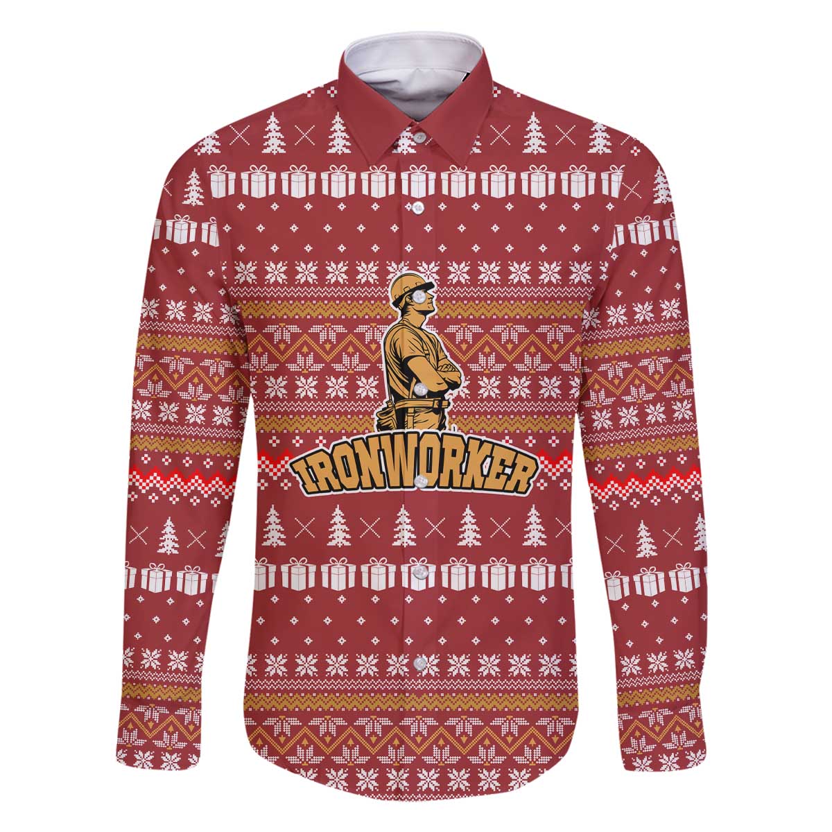 Christmas Ironworker American Flag Family Matching Off The Shoulder Long Sleeve Dress and Hawaiian Shirt Xmas Holiday Patterns - Wonder Print Shop