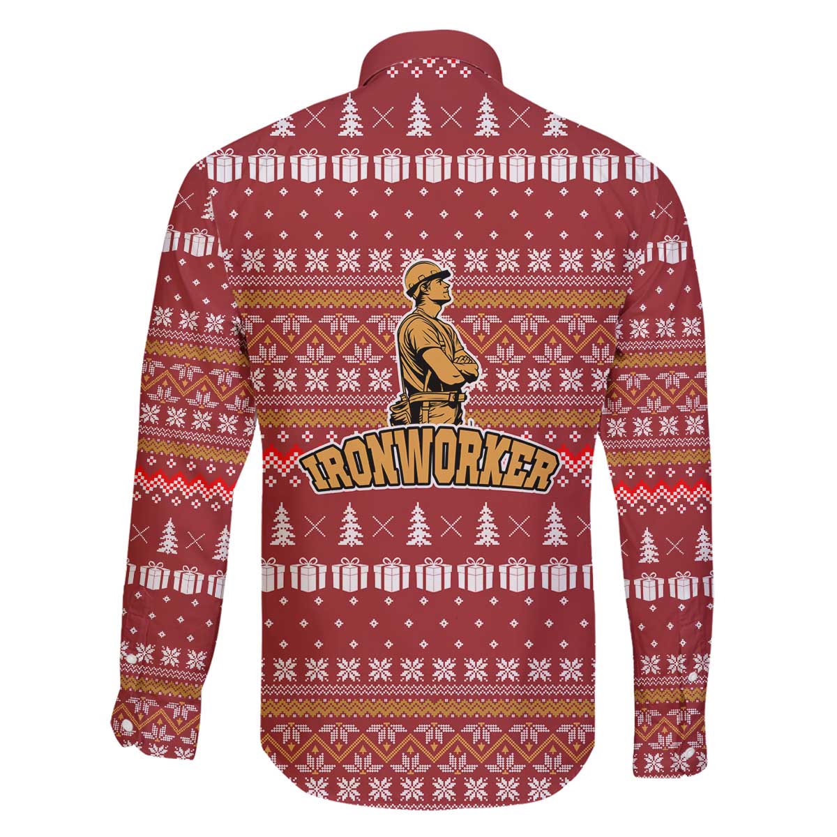 Christmas Ironworker American Flag Family Matching Off The Shoulder Long Sleeve Dress and Hawaiian Shirt Xmas Holiday Patterns - Wonder Print Shop