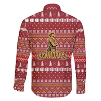 Christmas Ironworker American Flag Family Matching Off The Shoulder Long Sleeve Dress and Hawaiian Shirt Xmas Holiday Patterns - Wonder Print Shop