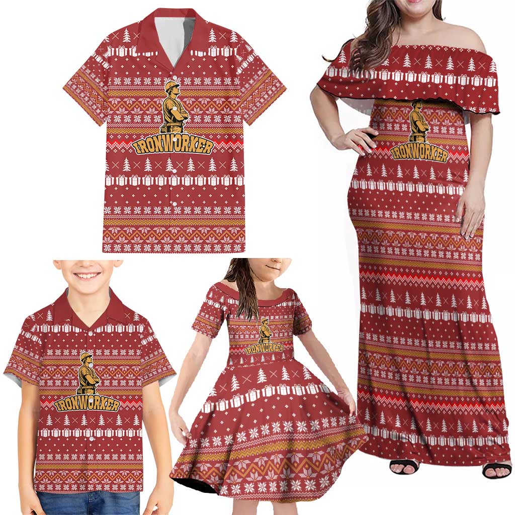 Christmas Ironworker American Flag Family Matching Off Shoulder Maxi Dress and Hawaiian Shirt Xmas Holiday Patterns - Wonder Print Shop
