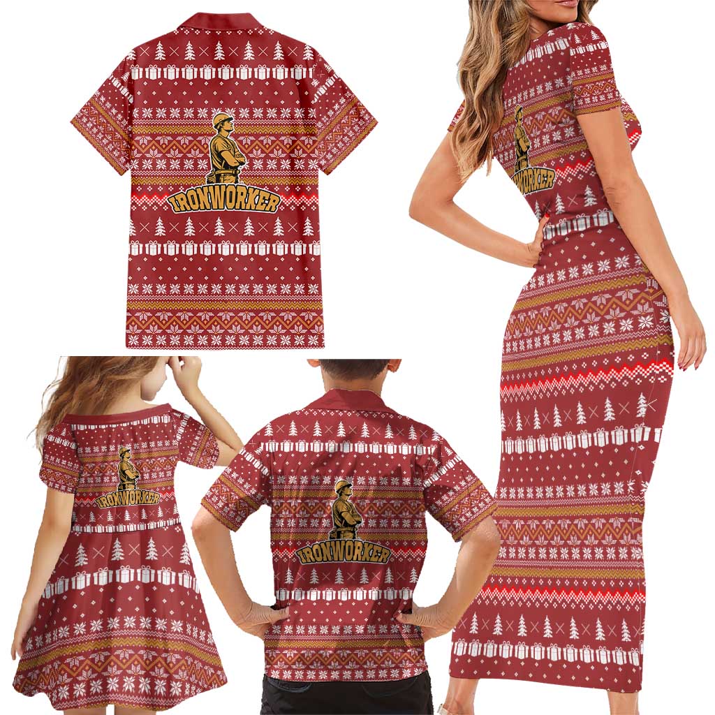 Christmas Ironworker American Flag Family Matching Short Sleeve Bodycon Dress and Hawaiian Shirt Xmas Holiday Patterns - Wonder Print Shop