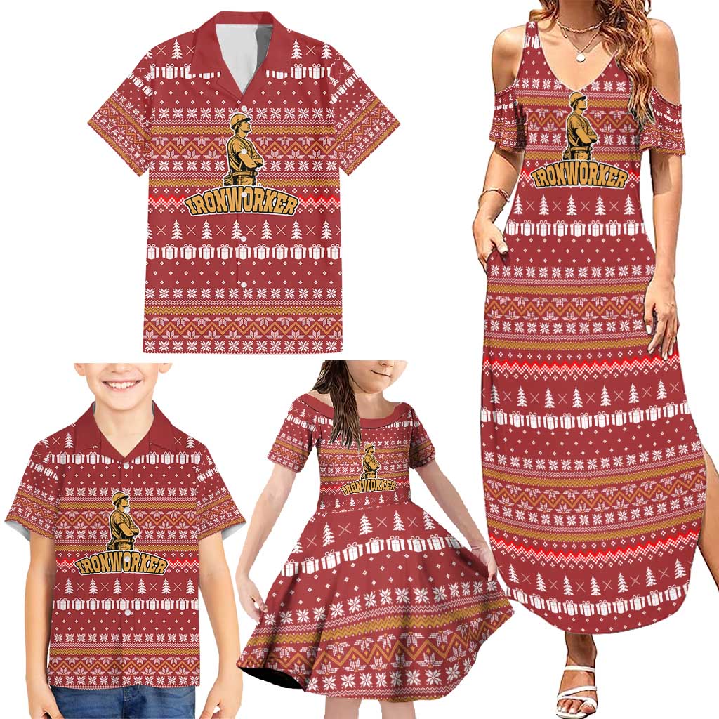 Christmas Ironworker American Flag Family Matching Summer Maxi Dress and Hawaiian Shirt Xmas Holiday Patterns - Wonder Print Shop