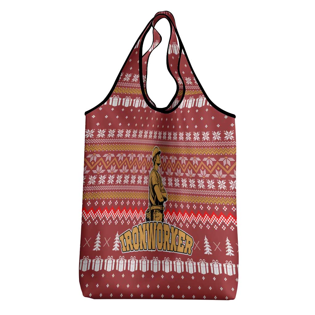 Christmas Ironworker American Flag Grocery Bag Xmas Holiday Patterns - Wonder Print Shop