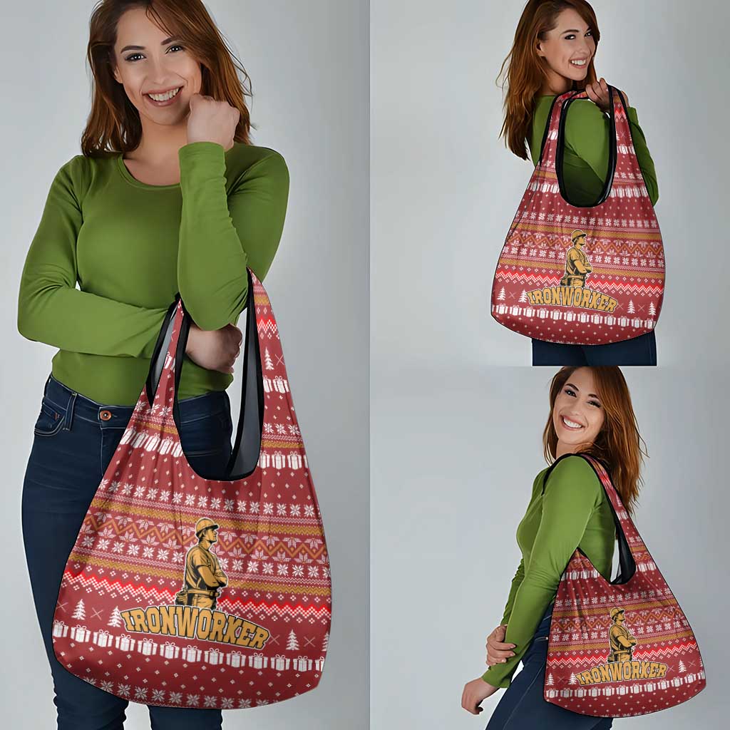 Christmas Ironworker American Flag Grocery Bag Xmas Holiday Patterns - Wonder Print Shop