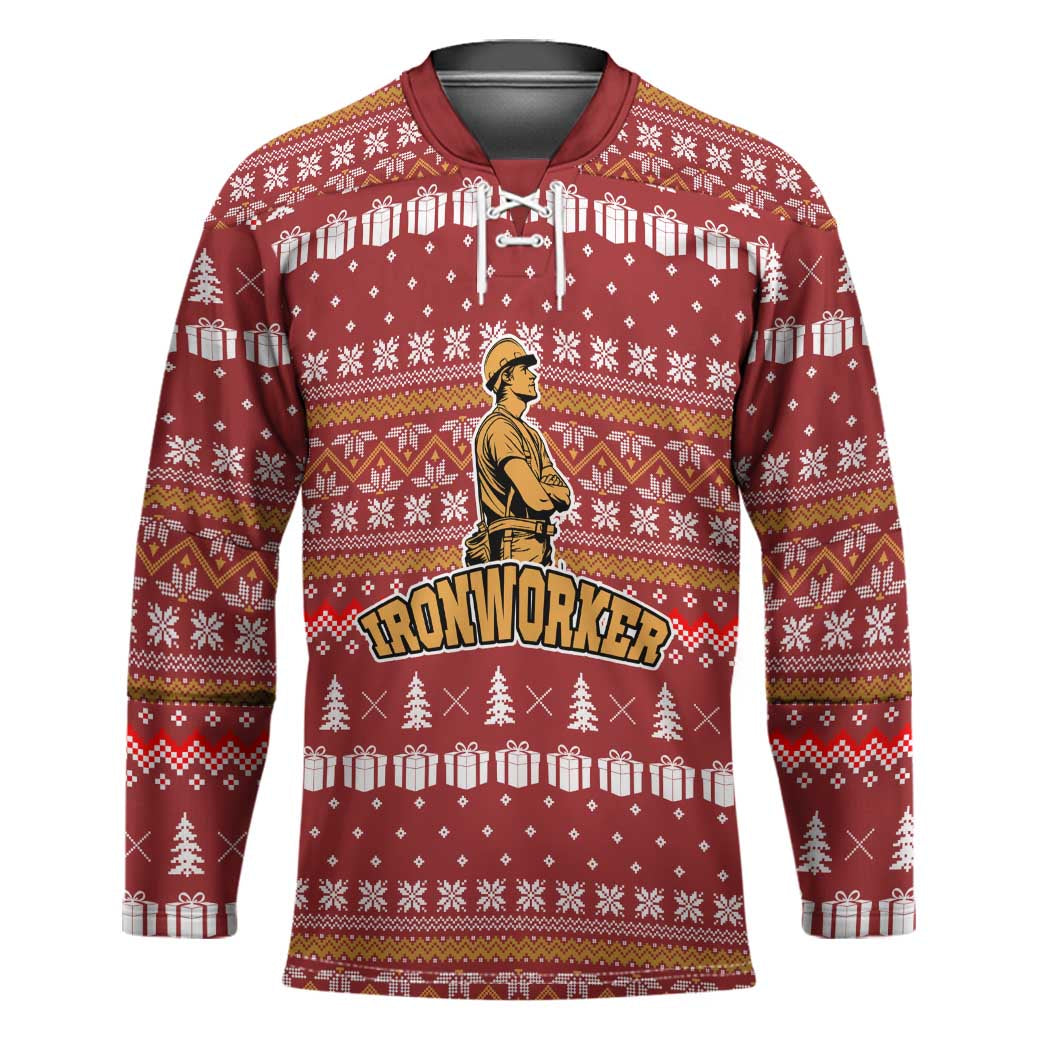 Christmas Ironworker American Flag Hockey Jersey Xmas Holiday Patterns - Wonder Print Shop