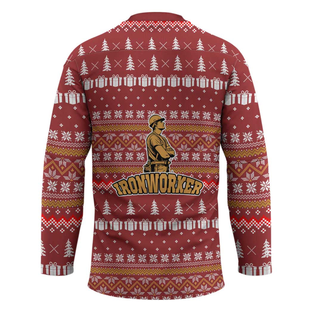 Christmas Ironworker American Flag Hockey Jersey Xmas Holiday Patterns - Wonder Print Shop