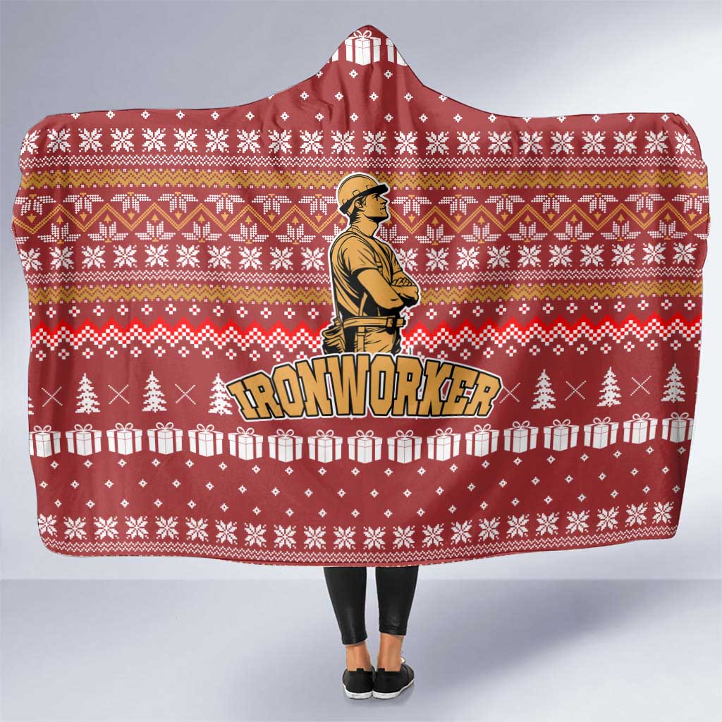 Christmas Ironworker American Flag Hooded Blanket Xmas Holiday Patterns - Wonder Print Shop