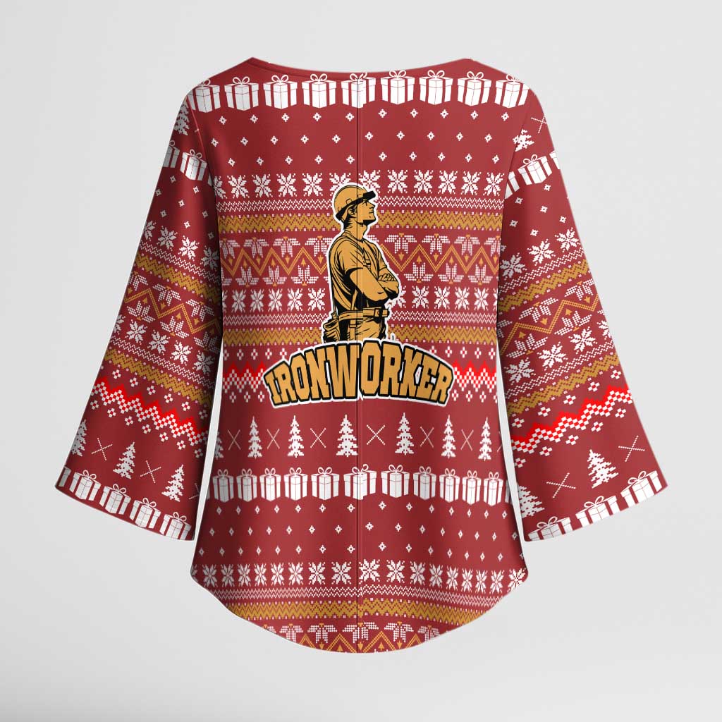 Christmas Ironworker American Flag Kimono Sleeve Blouse Xmas Holiday Patterns - Wonder Print Shop
