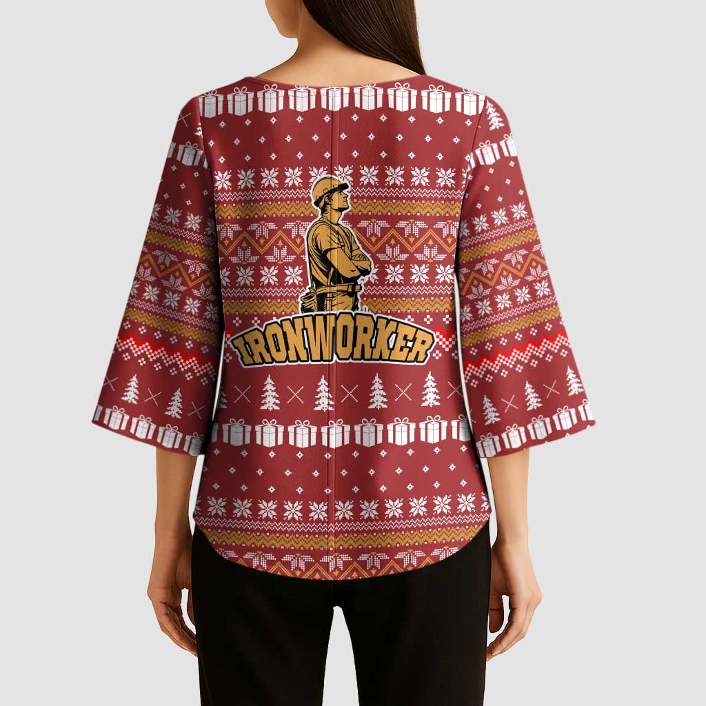 Christmas Ironworker American Flag Kimono Sleeve Blouse Xmas Holiday Patterns - Wonder Print Shop
