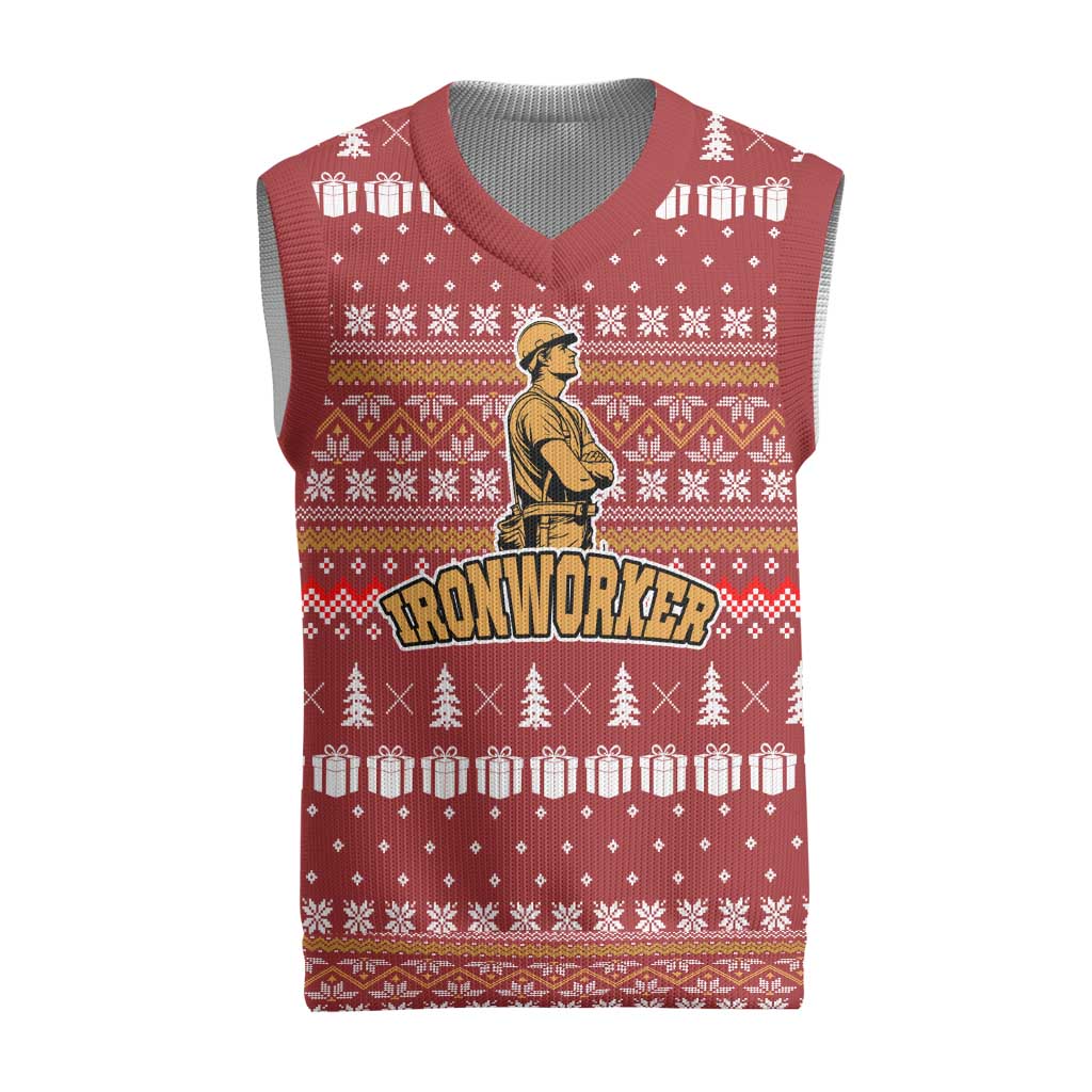 Christmas Ironworker American Flag Christmas Knitted V-Neck Vest Xmas Holiday Patterns - Wonder Print Shop