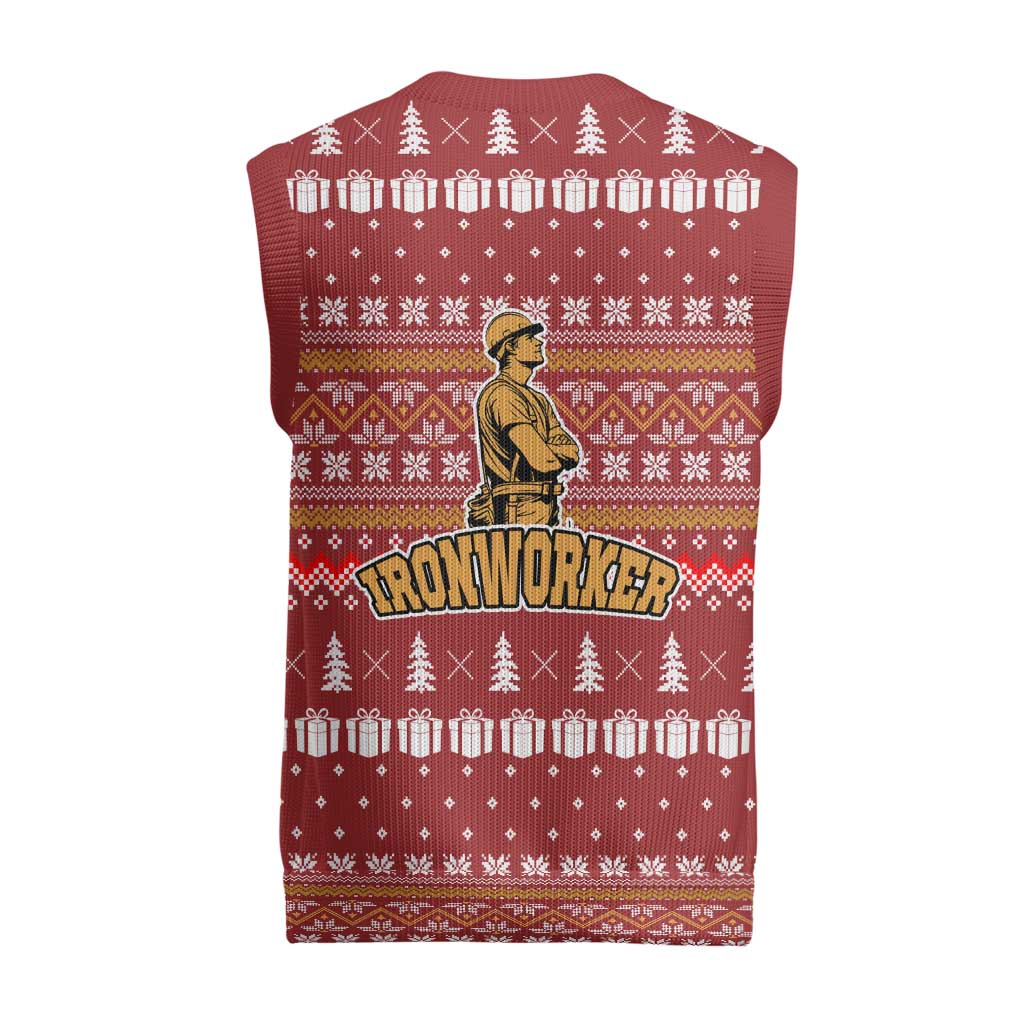 Christmas Ironworker American Flag Christmas Knitted V-Neck Vest Xmas Holiday Patterns - Wonder Print Shop
