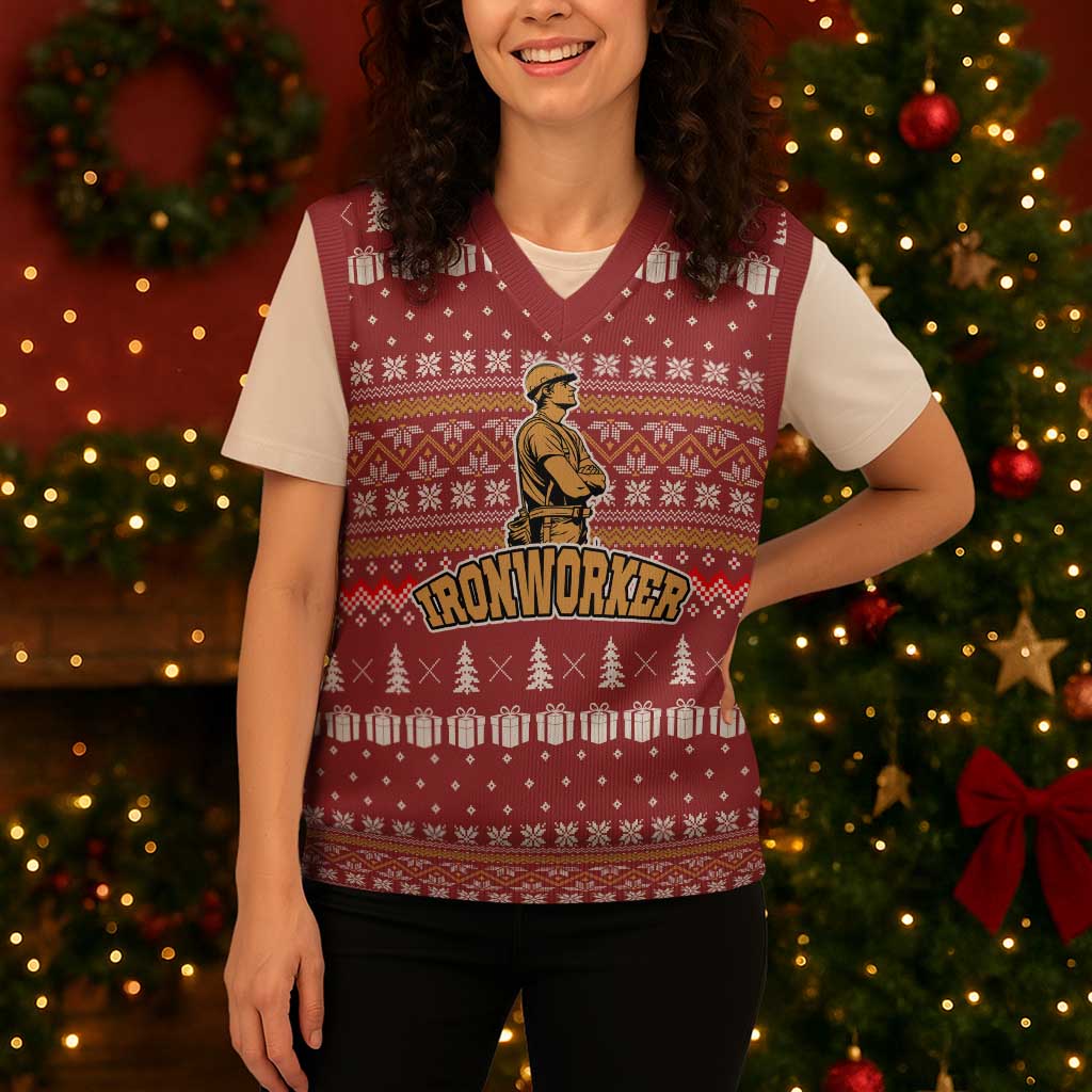 Christmas Ironworker American Flag Christmas Knitted V-Neck Vest Xmas Holiday Patterns - Wonder Print Shop