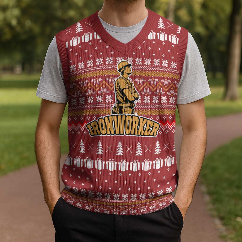 Christmas Ironworker American Flag Christmas Knitted V-Neck Vest Xmas Holiday Patterns - Wonder Print Shop
