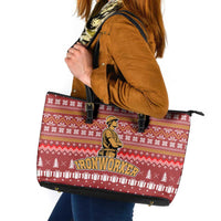 Christmas Ironworker American Flag Leather Tote Bag Xmas Holiday Patterns - Wonder Print Shop