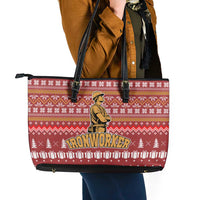 Christmas Ironworker American Flag Leather Tote Bag Xmas Holiday Patterns - Wonder Print Shop