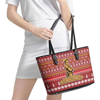 Christmas Ironworker American Flag Leather Tote Bag Xmas Holiday Patterns - Wonder Print Shop