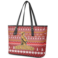 Christmas Ironworker American Flag Leather Tote Bag Xmas Holiday Patterns - Wonder Print Shop