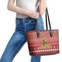 Christmas Ironworker American Flag Leather Tote Bag Xmas Holiday Patterns - Wonder Print Shop