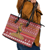 Christmas Ironworker American Flag Leather Tote Bag Xmas Holiday Patterns - Wonder Print Shop