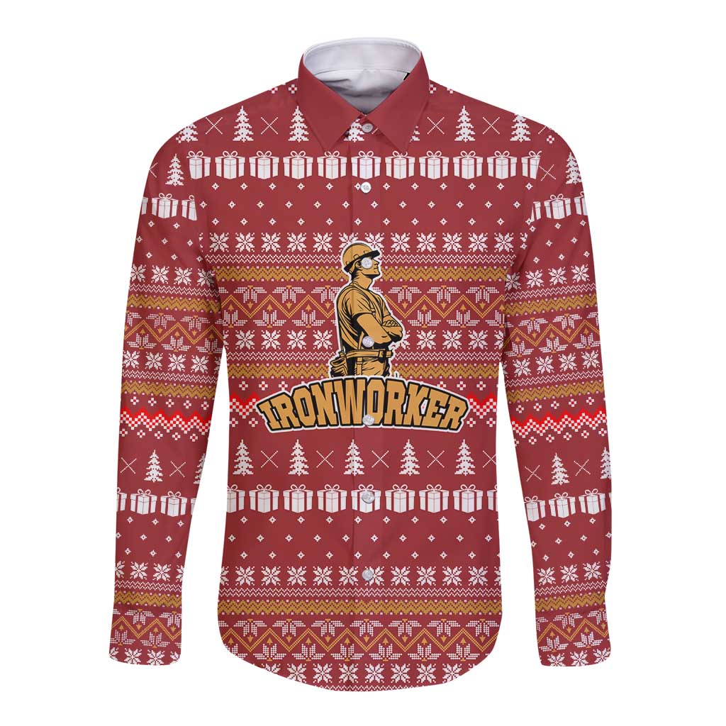 Christmas Ironworker American Flag Long Sleeve Button Shirt Xmas Holiday Patterns - Wonder Print Shop