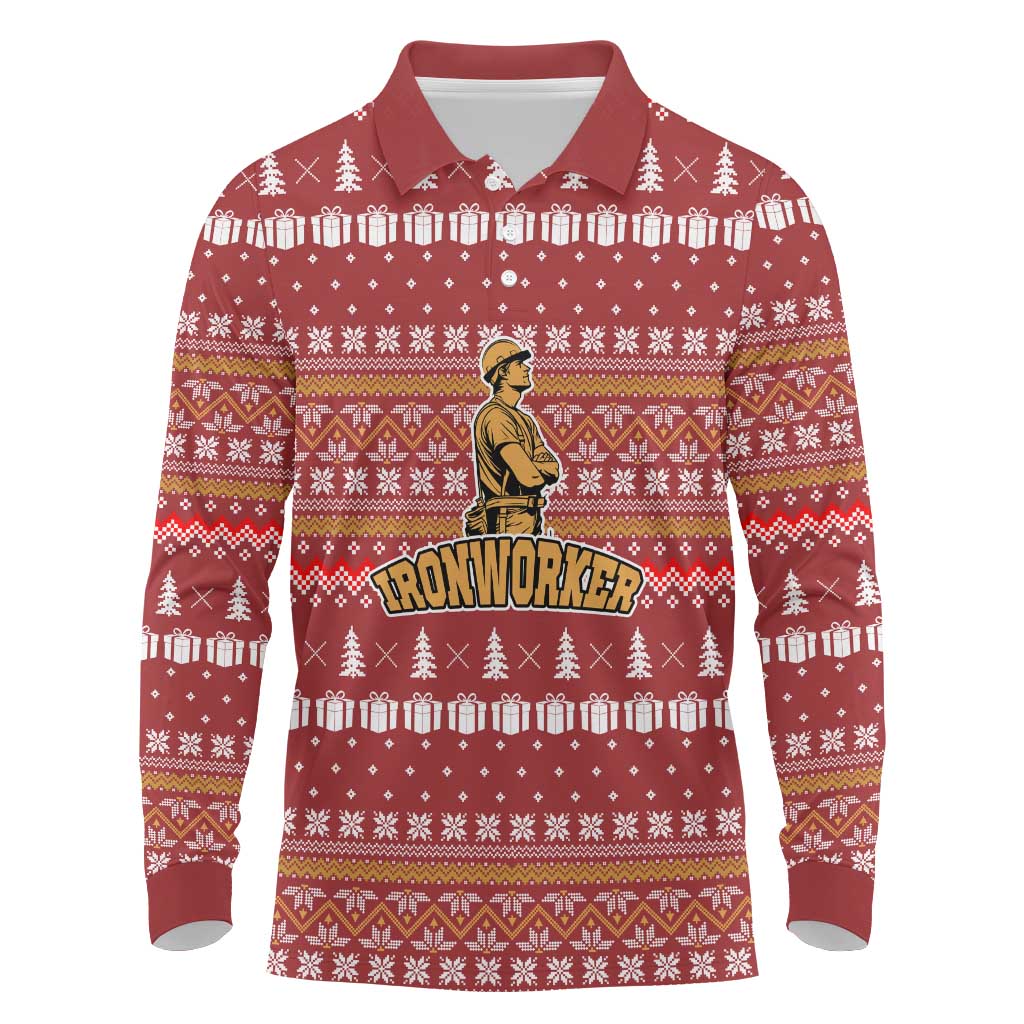 Christmas Ironworker American Flag Long Sleeve Polo Shirt Xmas Holiday Patterns - Wonder Print Shop