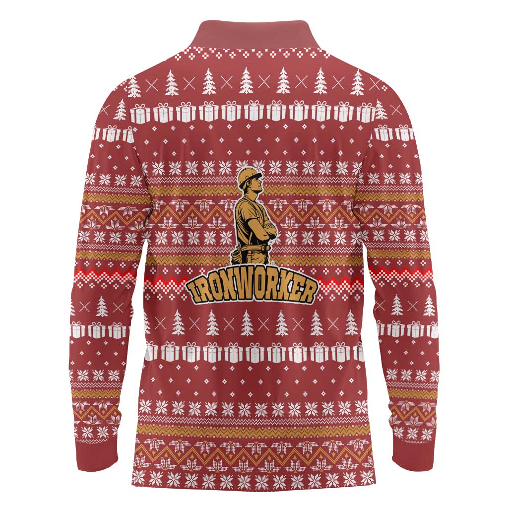 Christmas Ironworker American Flag Long Sleeve Polo Shirt Xmas Holiday Patterns - Wonder Print Shop