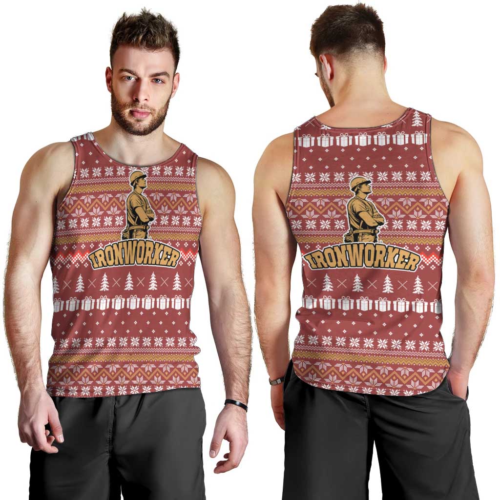 Christmas Ironworker American Flag Men Tank Top Xmas Holiday Patterns - Wonder Print Shop