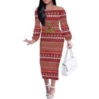 Christmas Ironworker American Flag Off The Shoulder Long Sleeve Dress Xmas Holiday Patterns - Wonder Print Shop