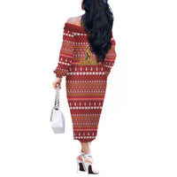Christmas Ironworker American Flag Off The Shoulder Long Sleeve Dress Xmas Holiday Patterns - Wonder Print Shop