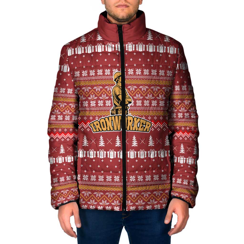 Christmas Ironworker American Flag Padded Jacket Xmas Holiday Patterns - Wonder Print Shop