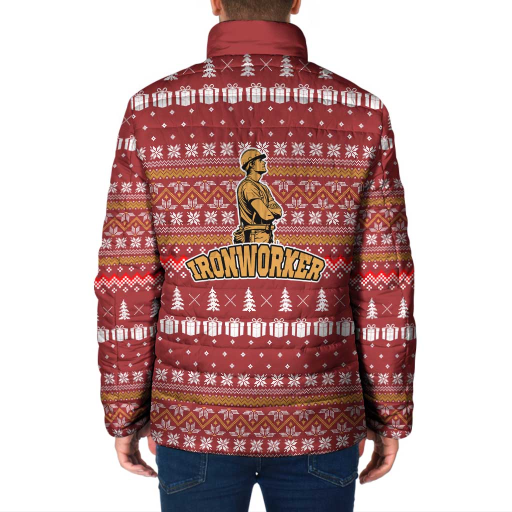Christmas Ironworker American Flag Padded Jacket Xmas Holiday Patterns - Wonder Print Shop