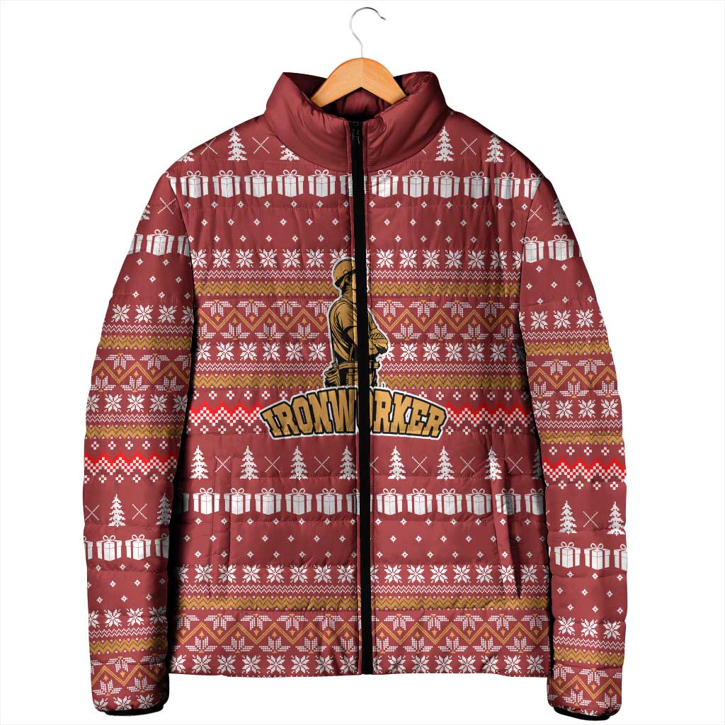 Christmas Ironworker American Flag Padded Jacket Xmas Holiday Patterns - Wonder Print Shop