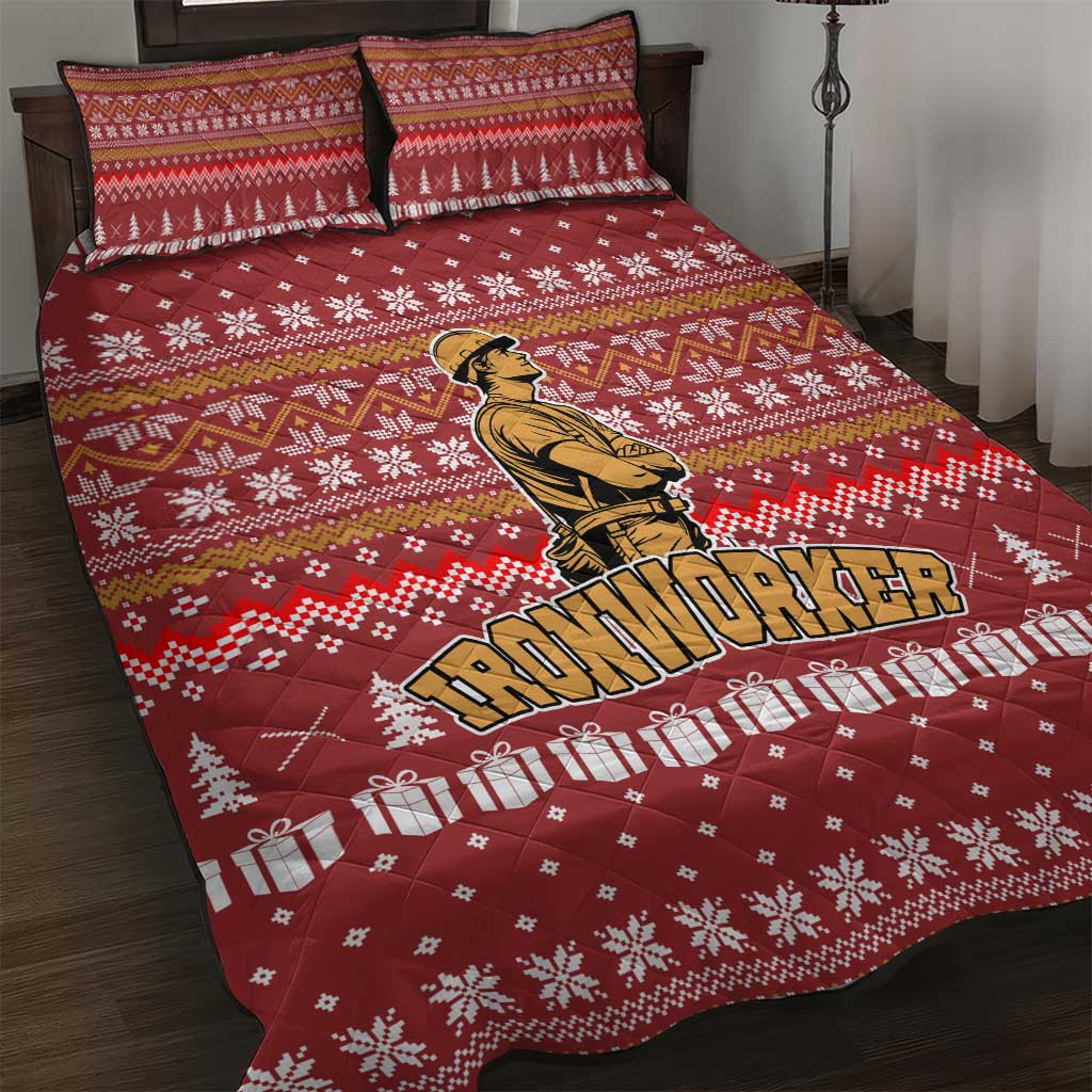 Christmas Ironworker American Flag Quilt Bed Set Xmas Holiday Patterns - Wonder Print Shop