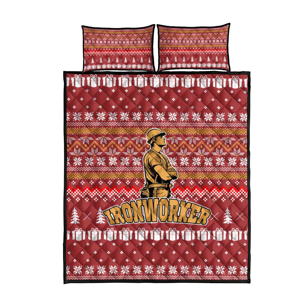 Christmas Ironworker American Flag Quilt Bed Set Xmas Holiday Patterns - Wonder Print Shop