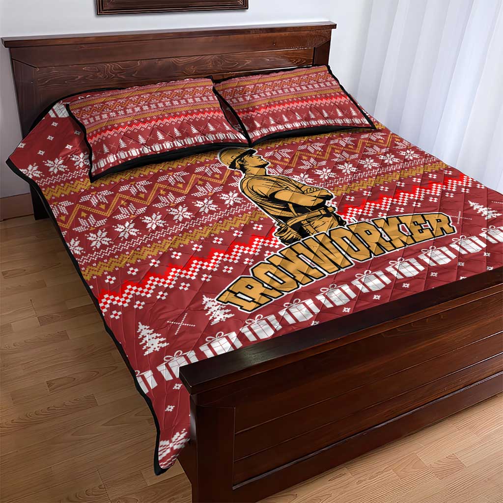 Christmas Ironworker American Flag Quilt Bed Set Xmas Holiday Patterns - Wonder Print Shop