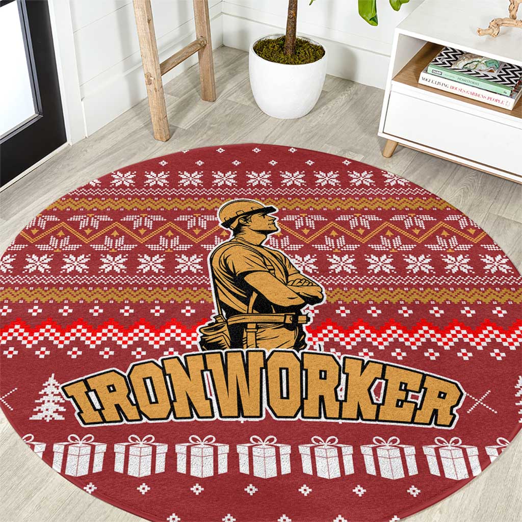 Christmas Ironworker American Flag Round Carpet Xmas Holiday Patterns - Wonder Print Shop