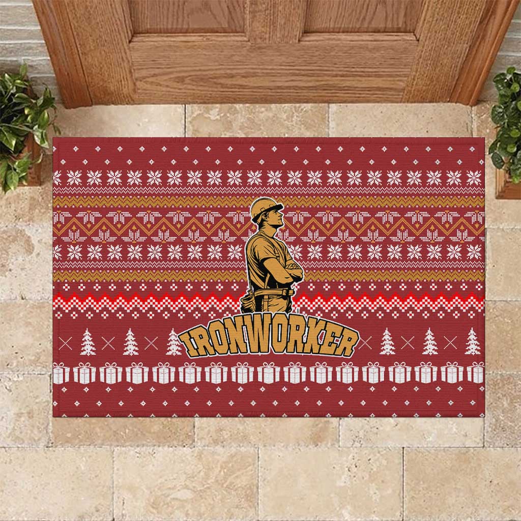 Christmas Ironworker American Flag Rubber Doormat Xmas Holiday Patterns - Wonder Print Shop