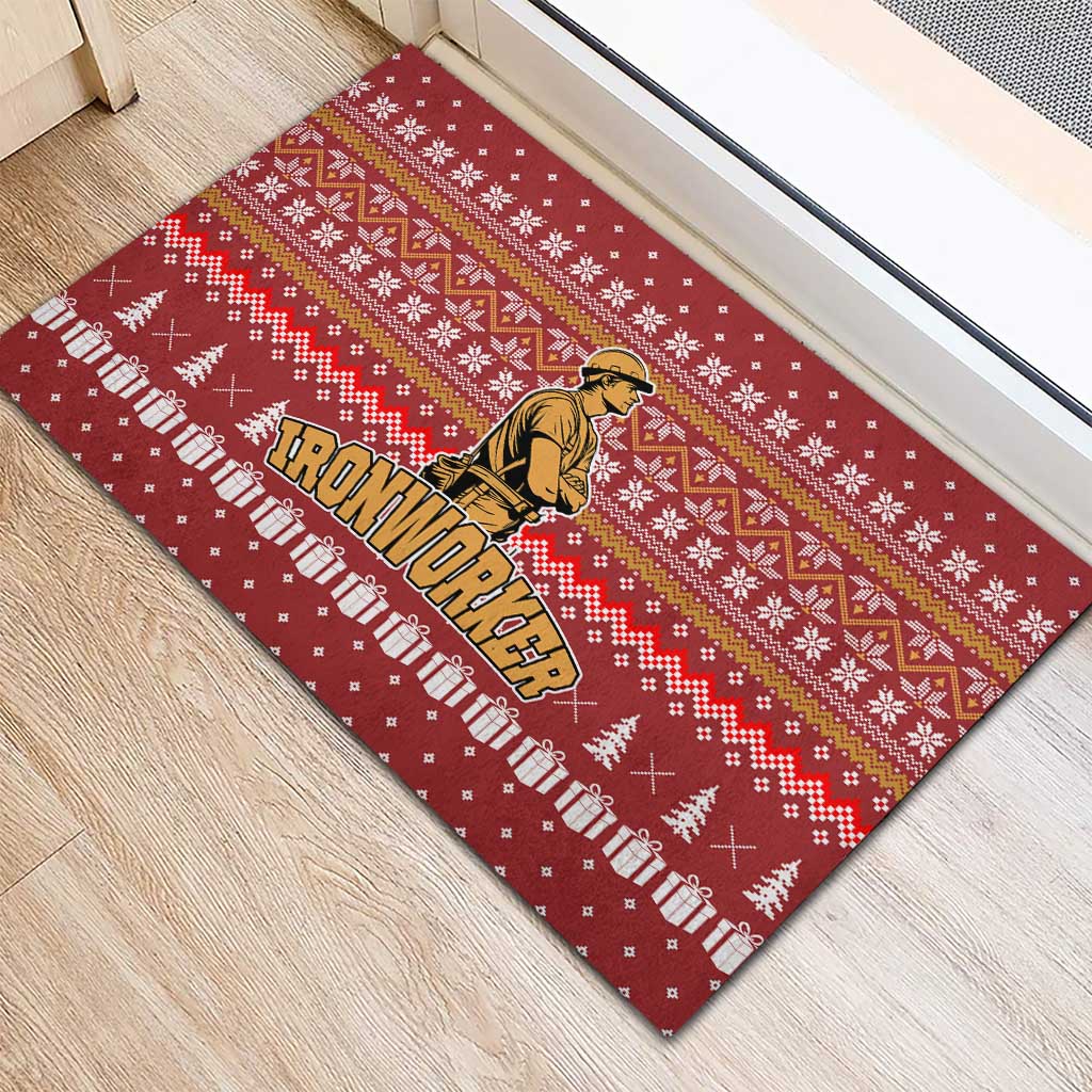 Christmas Ironworker American Flag Rubber Doormat Xmas Holiday Patterns - Wonder Print Shop