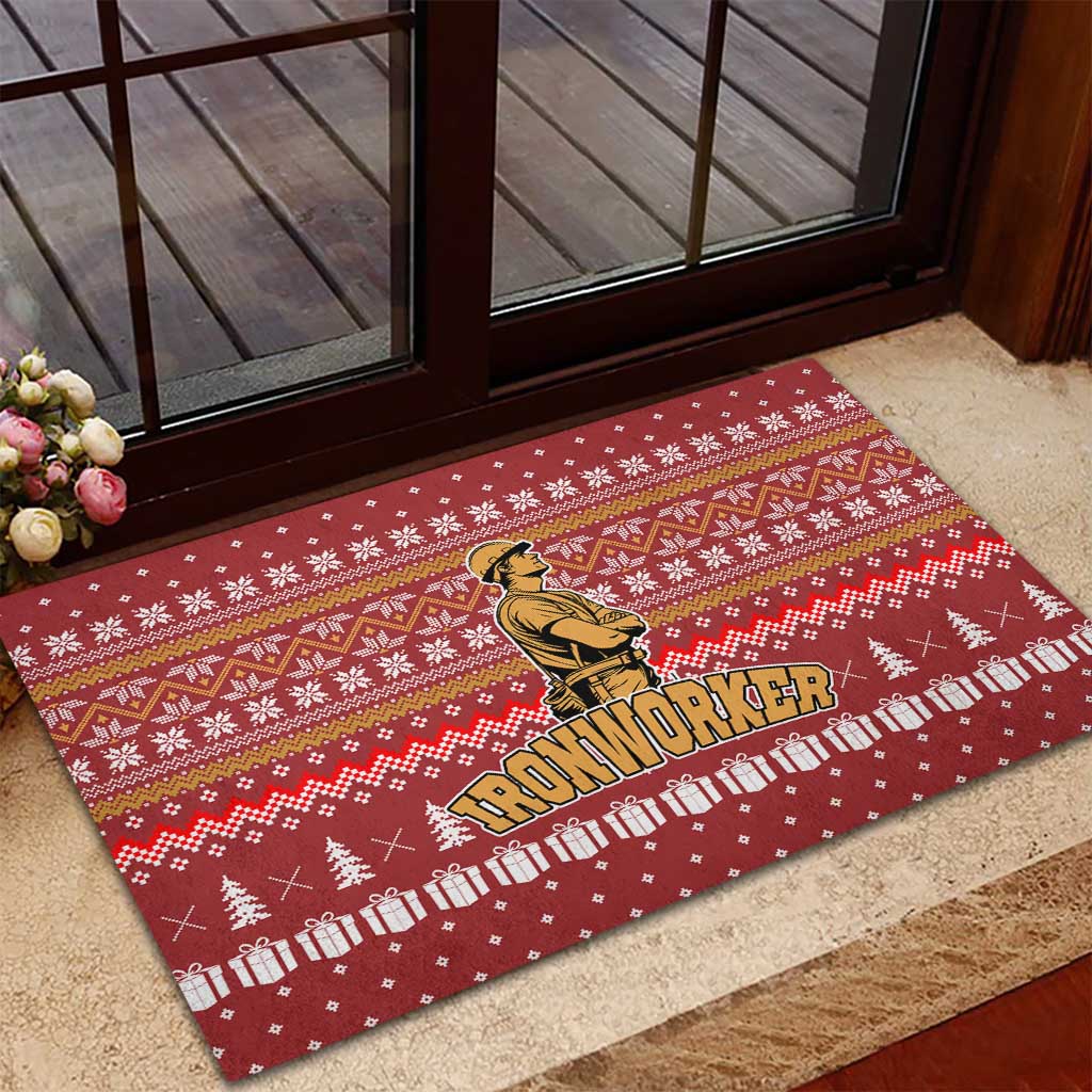 Christmas Ironworker American Flag Rubber Doormat Xmas Holiday Patterns - Wonder Print Shop