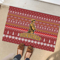 Christmas Ironworker American Flag Rubber Doormat Xmas Holiday Patterns - Wonder Print Shop